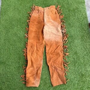 Vtg Cedars Suede Leather Fringe Pants Brown Western Boho Festival Size 4 Western